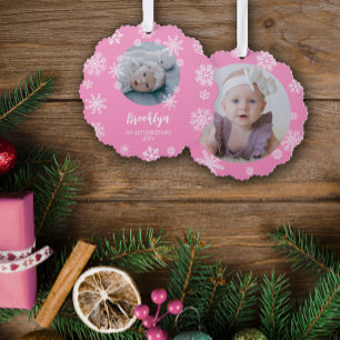 Pink Hübsch Snowflakes Baby Girl's 1. Weihnachtsfe Ornament Karte