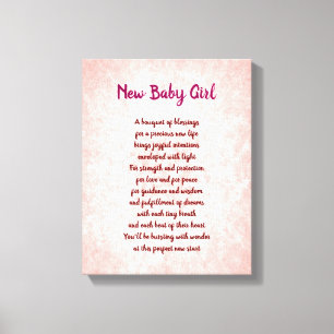 Pink hübsches neues Baby Girl Gedicht Leinwanddruck