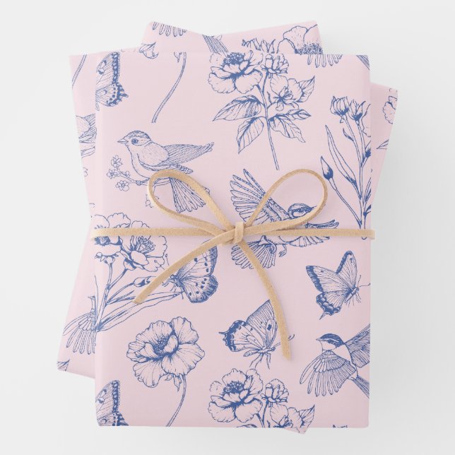 Pink Hummingbird & Butterfly Floral Wrapping Geschenkpapier Set (Beispiel)