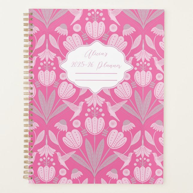 Pink Hummingbird Coquette Personalisiert Planer (Vorderseite)