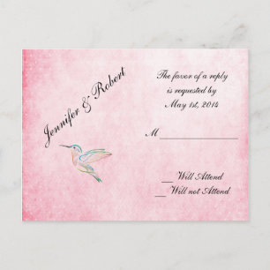 Pink Hummingbird Watercolor Wedding RSVP Einladungspostkarte