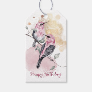 Pink Hummingbirds Happy Birthday Geschenkanhänger