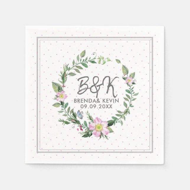 Pink Hund Rose Wasserfarben Kranz Serviette (Vorderseite)