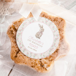 Pink Hütte Chic Bunny Floral Girl 1. Geburtstag Runder Aufkleber