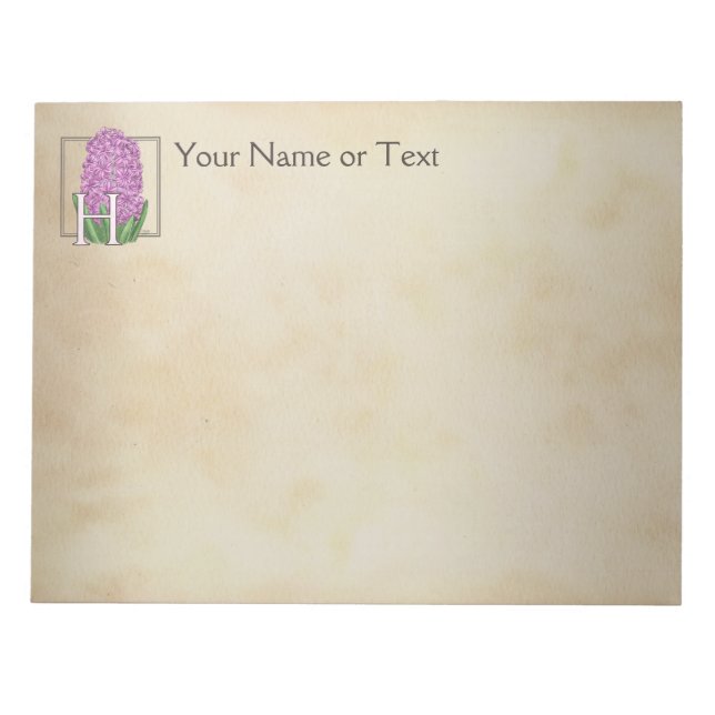 Pink Hyacinth Personalisierte Monogramm Notizblock (Vorderseite)
