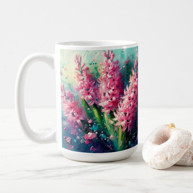 Pink Hyacinths Blumengemälde Kaffeetasse (Mit Donut)