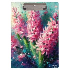 Pink Hyacinths Blumengemälde Klemmbrett