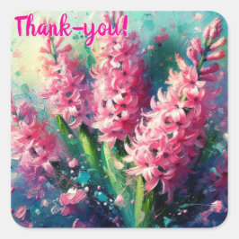 Pink Hyacinths Blumengemälde Quadratischer Aufkleber