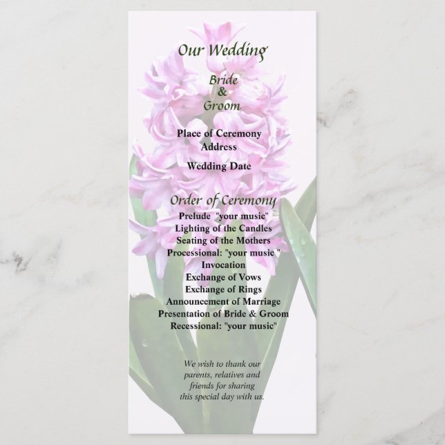 Pink Hyacinths Duo Hochzeitsprogramm Programm (Vorderseite)