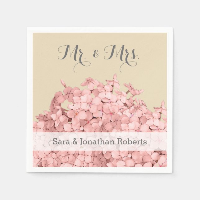 Pink Hydrangea auf der Personalisierten Hochzeit v Serviette (Vorderseite)
