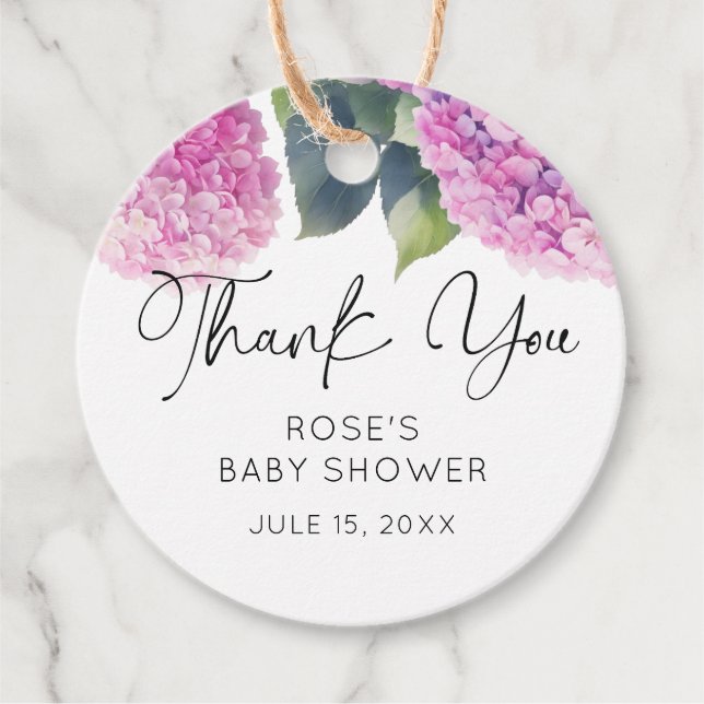 Pink Hydrangea Babydusche Geschenkanhänger (Vorderseite)