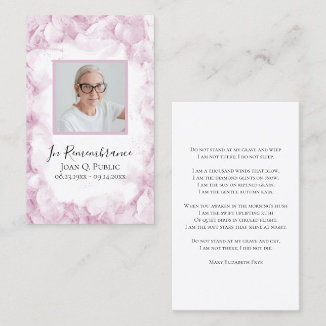 Pink Hydrangea Beerdigung Beerdigung Gebet Visitenkarte (Vorne/Hinten)