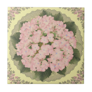 Pink Hydrangea Bloms Gelbe Keramik Tile Fliese