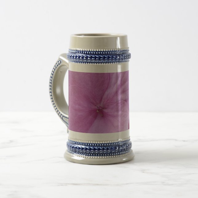 Pink Hydrangea Blume Grau / Blue 22 oz Stein Bierglas (Vorderseite Links)