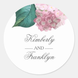 Pink Hydrangea Botanische Vintage Blumenhochzeit Runder Aufkleber