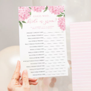 Pink Hydrangea Bridge oder Groom Paper Game Card Flyer
