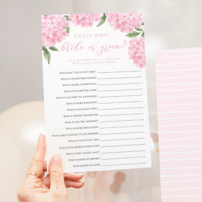 Pink Hydrangea Bridge oder Groom Paper Game Card Flyer (Von Creator hochgeladen)