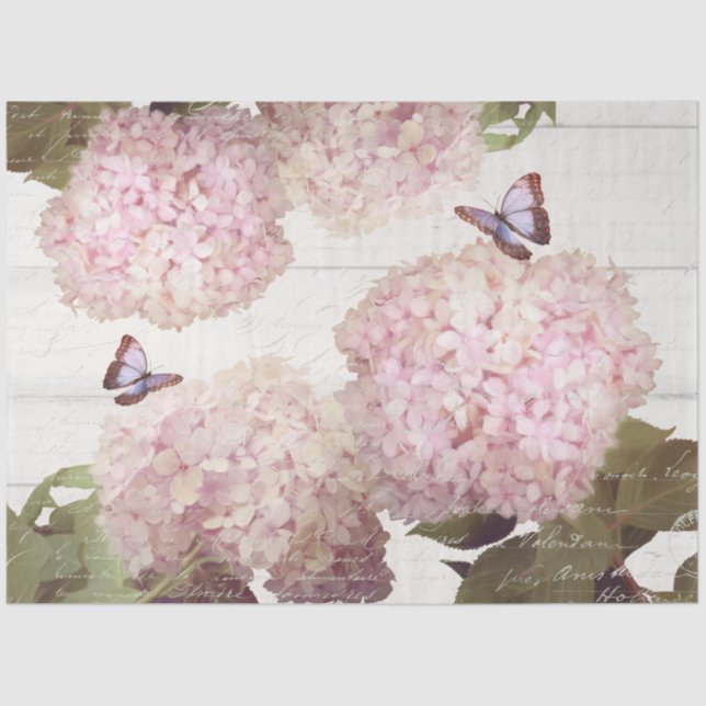 Pink Hydrangea Butterfly Blume Blumenschrift Art Seidenpapier (Vorderseite)