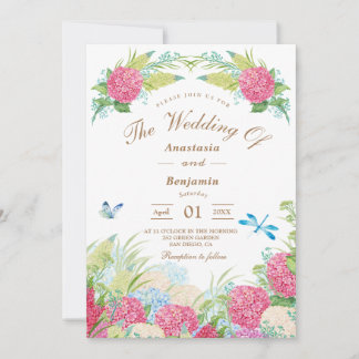 Pink Hydrangea Elegante Hochzeitsfeier mit Blumen Einladung