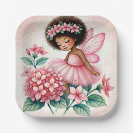 Pink Hydrangea Fairy Black Girl Watercolor Pappteller