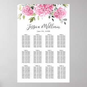 Pink Hydrangea Floral 12 Tische SITZENDE CHART Poster