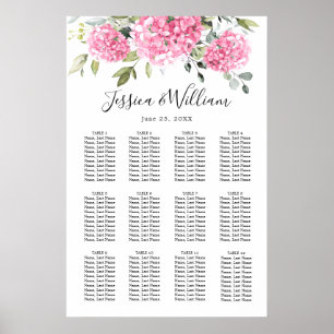 Pink Hydrangea Floral 12 Tische SITZENDE CHART Poster