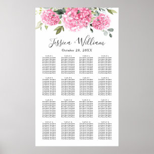 Pink Hydrangea Floral 16 Tische SITZENDE CHART Poster