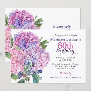 Pink Hydrangea Floral 80. Geburtstag Einladung