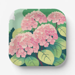 Pink Hydrangea Floral Eleganter Garten Pappteller