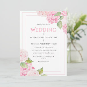 Pink Hydrangea Floral Watercolor Wedding Einladung