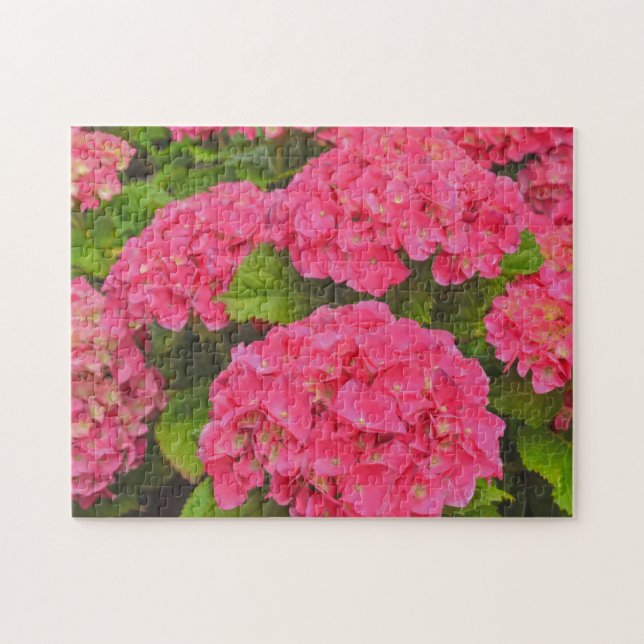 Pink Hydrangea Flower Garden Art Puzzle (Horizontal)