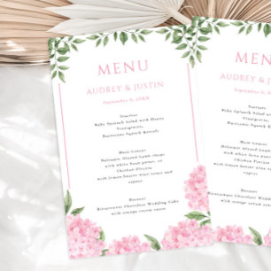 Pink Hydrangea Framed Border Wedding Paper Menü