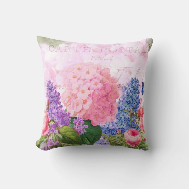 Pink Hydrangea French Accent Throw Kissen (Vorderseite)