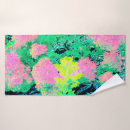 Pink Hydrangea Garden mit gelben Folies Badehandtuch