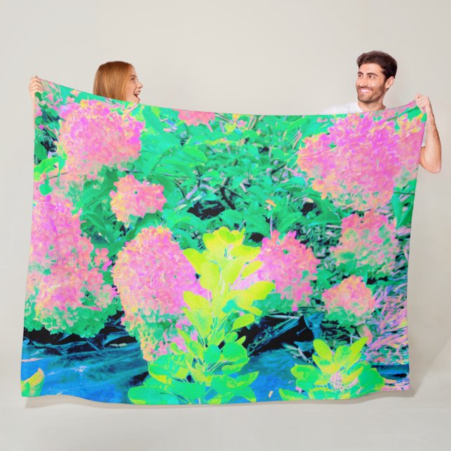 Pink Hydrangea Garden mit gelben Folies Fleecedecke (Beispiel)