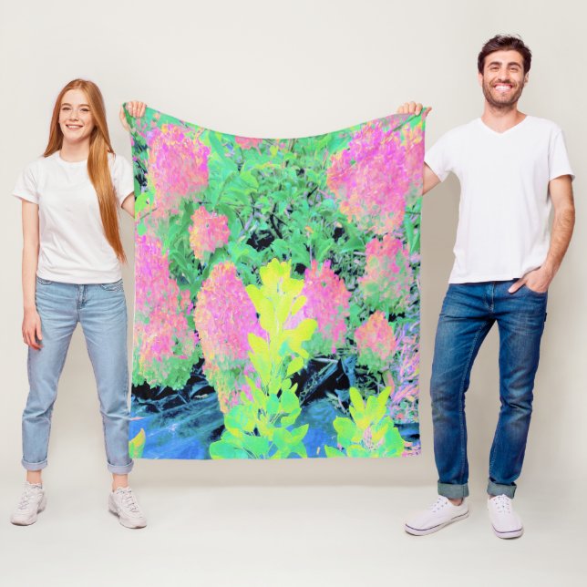 Pink Hydrangea Garden mit gelben Folies Fleecedecke (Beispiel)