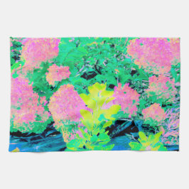 Pink Hydrangea Garden mit gelben Folies Geschirrtuch