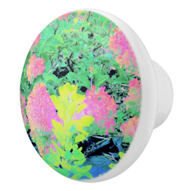 Pink Hydrangea Garden mit gelben Folies Keramikknauf (Rechts)