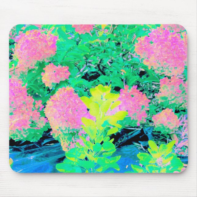 Pink Hydrangea Garden mit gelben Folies Mousepad (Vorne)