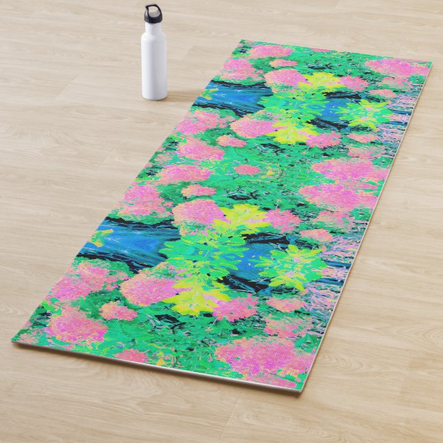 Pink Hydrangea Garden mit gelben Folies Yogamatte (Beispiel)