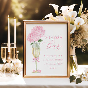 Pink Hydrangea, Gold Mimosa Bar Dusche Poster