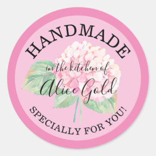 Pink Hydrangea HANDMADE für Sie Konservengeschen Runder Aufkleber