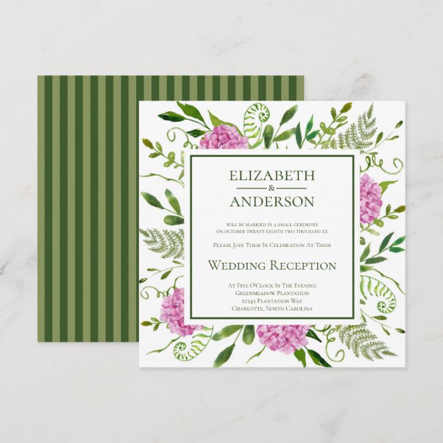 Pink Hydrangea Hochzeitsempfang Einladung (Vorne/Hinten)