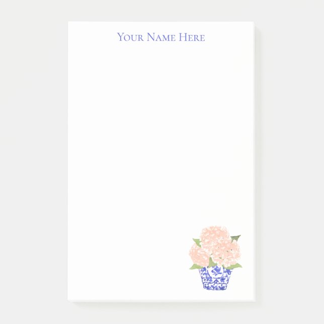 Pink Hydrangea in Chinoiserie Planer Post-It Note  Klebezettel (Vorderseite)