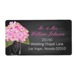 Pink Hydrangea Jar Chalkboard Wedding Label