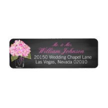 Pink Hydrangea Jar Chalkboard Wedding Label