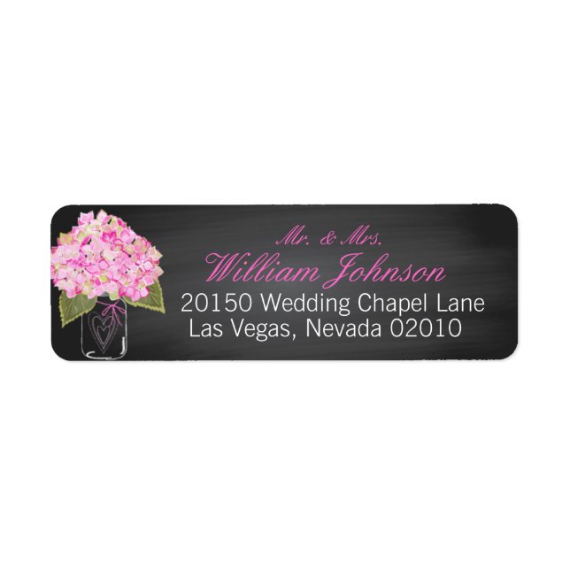 Pink Hydrangea Jar Chalkboard Wedding Label (Vorne)