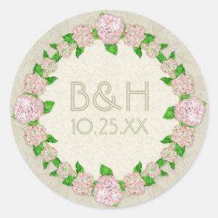 Pink Hydrangea Lace Floral Formal Elegante Hochzei Runder Aufkleber