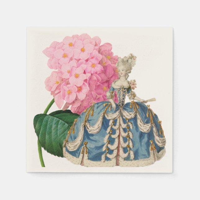 Pink Hydrangea Marie Antoinette Ecru Napkin Serviette (Vorderseite)