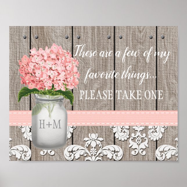 Pink Hydrangea Mason Jar Bitte nehmen Sie einen Ge Poster (Vorne)